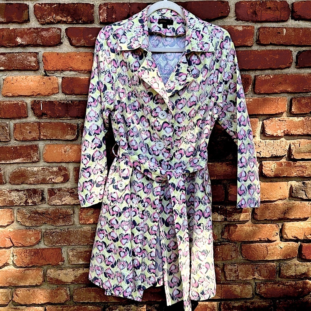 Trench Lace Overlay Hearts Yellow Pink Romance Belted Lined Pockets Retro Coat M